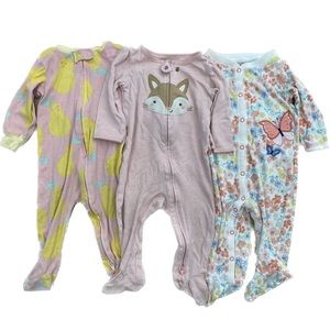9 Months Baby Girl’s Carter’s 1 Piece Cute Footie PJs Pajamas Bundle of 3
